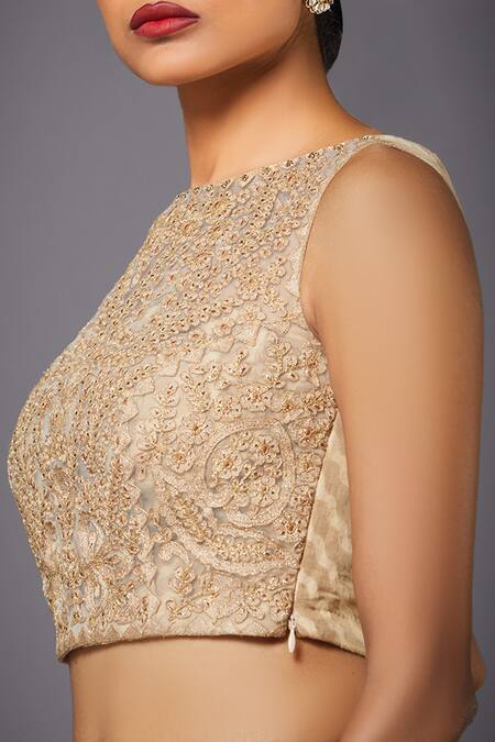 Buy RI.Ritu Kumar Beige Net Embroidered Blouse Online at Aza Fashions Buy_RI.Ritu Kumar_Beige Net Embroidered Blouse _Online_at_Aza_Fashions