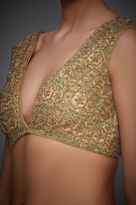 Buy_RI.Ritu Kumar_Beige Net Embroidered Blouse _Online_at_Aza_Fashions