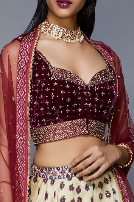 RI.Ritu Kumar Purple Poly Dupion Embroidered Blouse 