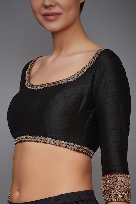 RI.Ritu Kumar Black Silk Dupion Embroidered Blouse Online at Aza Fashions RI.Ritu Kumar_Black Silk Dupion Embroidered Blouse _Online_at_Aza_Fashions