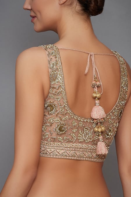 Shop RI.Ritu Kumar Peach Silk Dupion Embroidered Blouse at Aza Fashions Shop_RI.Ritu Kumar_Peach Silk Dupion Embroidered Blouse _at_Aza_Fashions