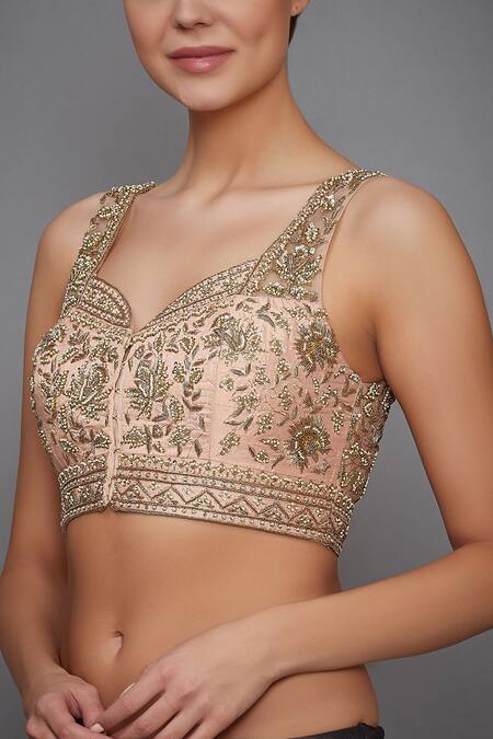 RI.Ritu Kumar Peach Silk Dupion Embroidered Blouse Online at Aza Fashions RI.Ritu Kumar_Peach Silk Dupion Embroidered Blouse _Online_at_Aza_Fashions