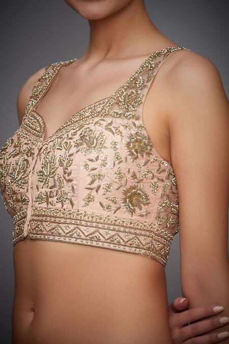 Buy RI.Ritu Kumar Peach Silk Dupion Embroidered Blouse Online at Aza Fashions Buy_RI.Ritu Kumar_Peach Silk Dupion Embroidered Blouse _Online_at_Aza_Fashions