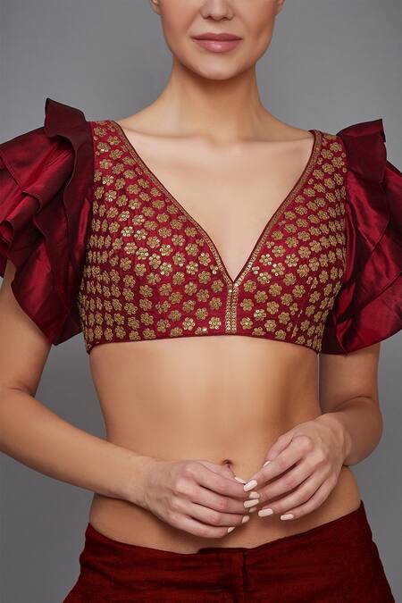 RI.Ritu Kumar Red Silk Dupion Embroidered Blouse Online at Aza Fashions RI.Ritu Kumar_Red Silk Dupion Embroidered Blouse _Online_at_Aza_Fashions