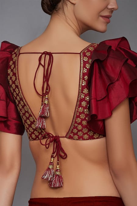 Shop RI.Ritu Kumar Red Silk Dupion Embroidered Blouse at Aza Fashions Shop_RI.Ritu Kumar_Red Silk Dupion Embroidered Blouse _at_Aza_Fashions