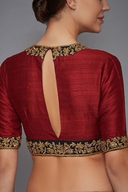 Shop RI.Ritu Kumar Maroon Silk Dupion Embroidered Blouse at Aza Fashions Shop_RI.Ritu Kumar_Maroon Silk Dupion Embroidered Blouse _at_Aza_Fashions