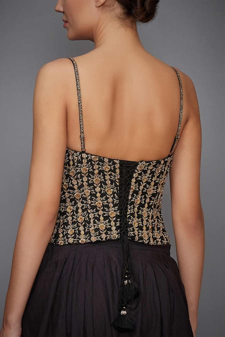 Shop RI.Ritu Kumar Black Silk Dupion Corset Blouse at Aza Fashions Shop_RI.Ritu Kumar_Black Silk Dupion Corset Blouse _at_Aza_Fashions