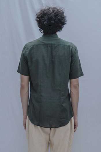 Shop Bohame Green Cotton Linen Shirt at Aza Fashions Shop_Bohame_Green Cotton Linen Shirt _at_Aza_Fashions