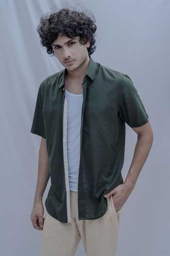 Bohame Green Cotton Linen Shirt Online at Aza Fashions Bohame_Green Cotton Linen Shirt _Online_at_Aza_Fashions