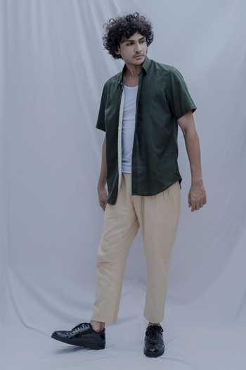 Buy Bohame Green Cotton Linen Shirt Online at Aza Fashions Buy_Bohame_Green Cotton Linen Shirt _Online_at_Aza_Fashions