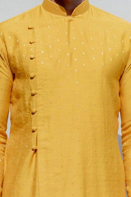 Bohame_Yellow Cotton, Chanderi, Tencel Kurta And Pant Set_at_Aza_Fashions