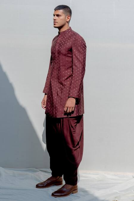 Buy_Bohame_Brown Cotton, Chanderi, Tencel Kurta And Dhoti Pant Set_Online_at_Aza_Fashions