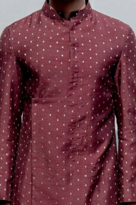 Bohame_Brown Cotton, Chanderi, Tencel Kurta And Dhoti Pant Set_at_Aza_Fashions