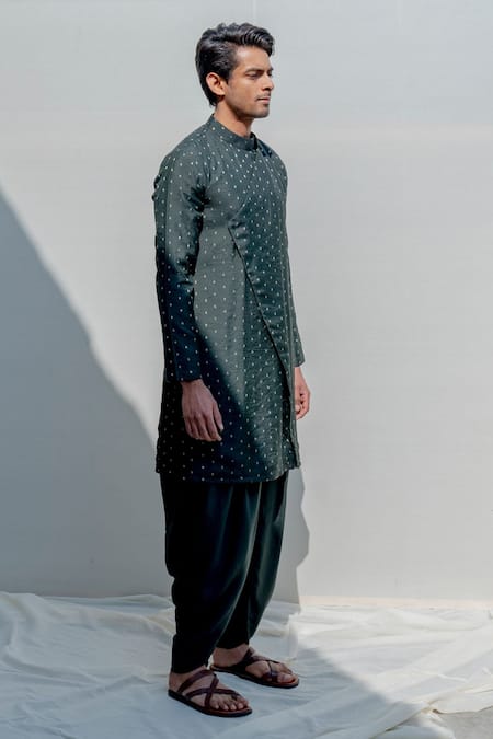 Bohame_Green Cotton, Chanderi, Tencel Kurta And Dhoti Pant Set_Online_at_Aza_Fashions