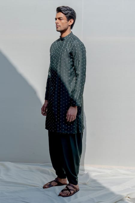 Buy_Bohame_Green Cotton, Chanderi, Tencel Kurta And Dhoti Pant Set_Online_at_Aza_Fashions