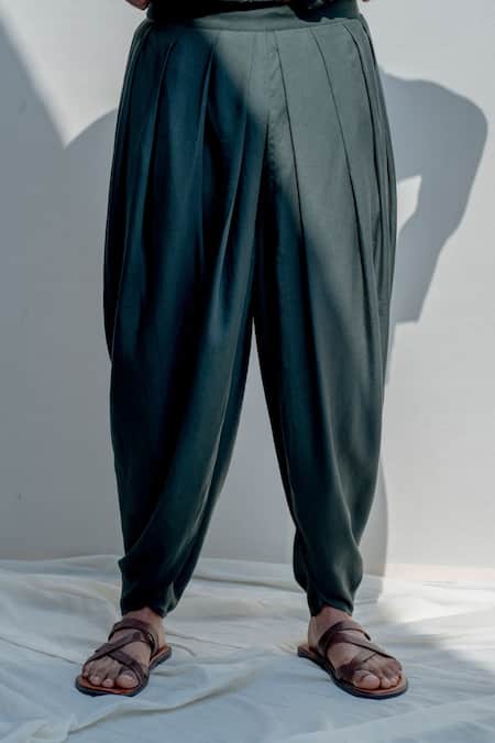 Shop_Bohame_Green Cotton, Chanderi, Tencel Kurta And Dhoti Pant Set_Online_at_Aza_Fashions