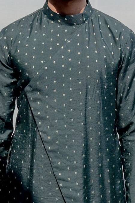 Bohame_Green Cotton, Chanderi, Tencel Kurta And Dhoti Pant Set_at_Aza_Fashions