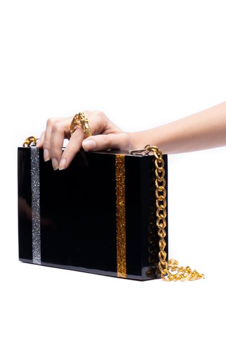 Oceana Clutches_Black Glitter Textured Metallic Clutch_Online_at_Aza_Fashions