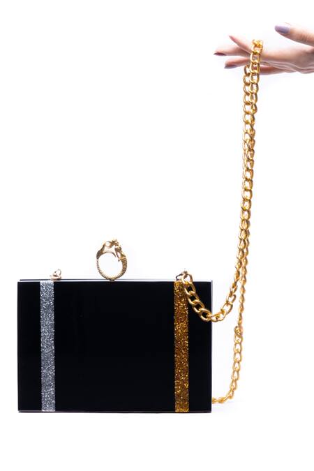 Buy_Oceana Clutches_Black Glitter Textured Metallic Clutch_Online_at_Aza_Fashions