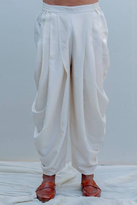 Shop_Bohame_White Cotton, Chanderi, Tencel Asymmetric Kurta And Dhoti Pant Set_Online_at_Aza_Fashions