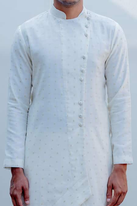 Bohame_White Cotton, Chanderi, Tencel Asymmetric Kurta And Dhoti Pant Set_at_Aza_Fashions