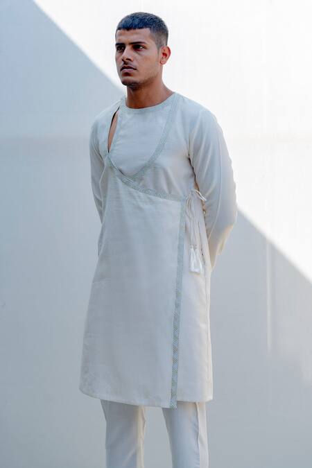 Buy_Bohame_White Chanderi Silk, Tencel Kurta And Pant Set_Online_at_Aza_Fashions
