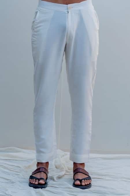 Shop_Bohame_White Chanderi Silk, Tencel Kurta And Pant Set_Online_at_Aza_Fashions