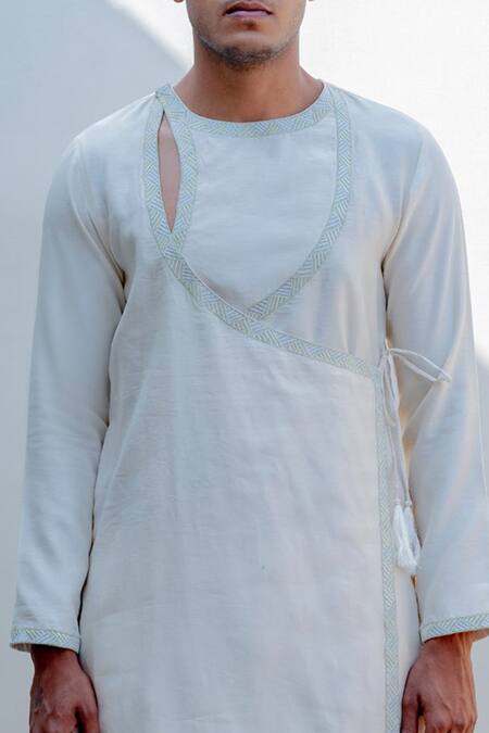 Bohame_White Chanderi Silk, Tencel Kurta And Pant Set_at_Aza_Fashions