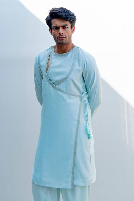 Buy_Bohame_Green Chanderi Silk, Tencel Kurta And Dhoti Pant Set_Online_at_Aza_Fashions