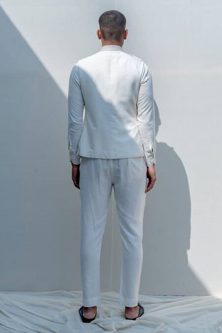 Shop Bohame White Silk Embroidered Bundi And Shirt Set at Aza Fashions Shop_Bohame_White Silk Embroidered Bundi And Shirt Set_at_Aza_Fashions