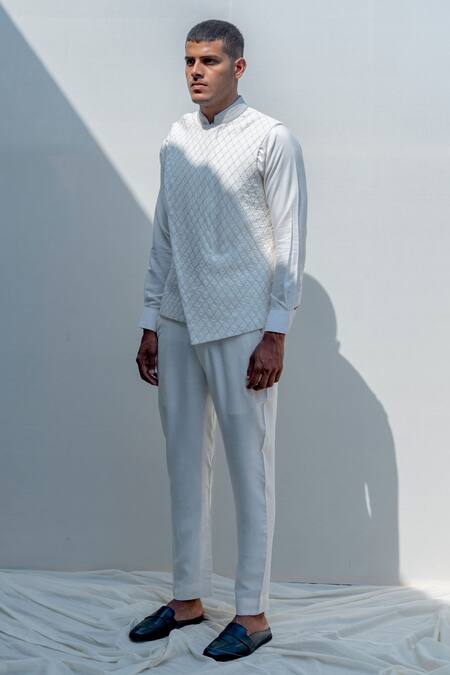 Buy Bohame White Silk Embroidered Bundi And Shirt Set Online at Aza Fashions Buy_Bohame_White Silk Embroidered Bundi And Shirt Set_Online_at_Aza_Fashions