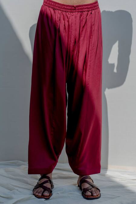 Shop_Bohame_Maroon Silk, Tencel Embroidered Bundi And Kurta Set_Online_at_Aza_Fashions