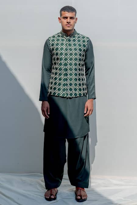Bohame Silk Embroidered Bundi & Kurta Set 