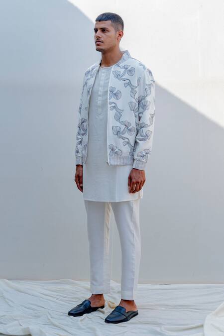 Buy_Bohame_White Silk Embroidered Jacket And Pant Set_Online_at_Aza_Fashions
