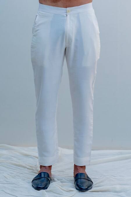 Shop_Bohame_White Silk Embroidered Jacket And Pant Set_Online_at_Aza_Fashions