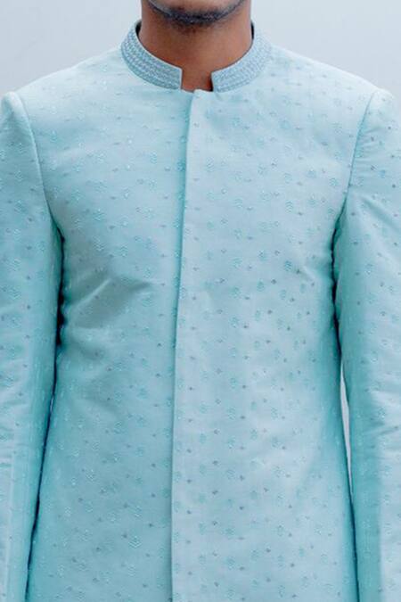 Bohame Green Silk, Tencel Sherwani Set at Aza Fashions Bohame_Green Silk, Tencel Sherwani Set_at_Aza_Fashions