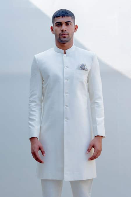 Buy_Bohame_White Silk Sherwani Set_Online_at_Aza_Fashions