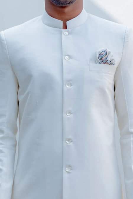 Bohame_White Silk Sherwani Set_at_Aza_Fashions