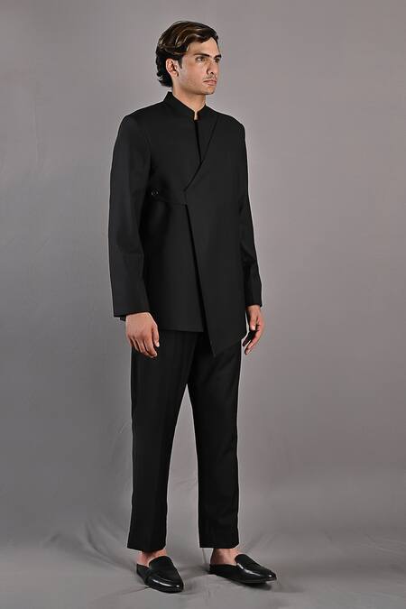 Buy_Bohame_Black Terry Wool Crisanto Bandhgala And Pant Set_Online_at_Aza_Fashions