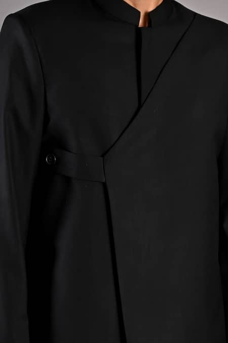 Bohame_Black Terry Wool Crisanto Bandhgala And Pant Set_at_Aza_Fashions