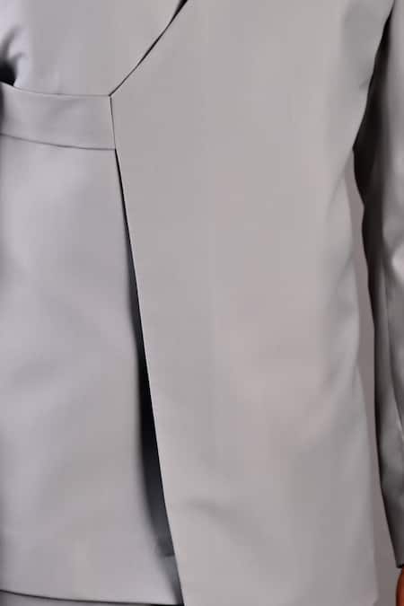 Bohame_Grey Terry Wool Narcissus Bandhgala And Pant Set_at_Aza_Fashions