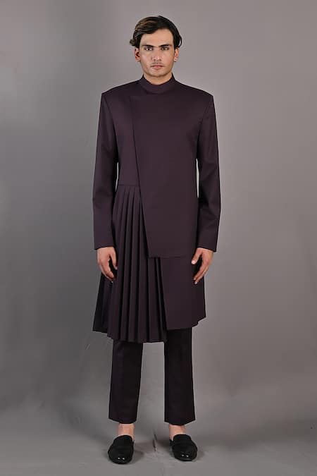 Bohame Stygian Pleated Sherwani Set 