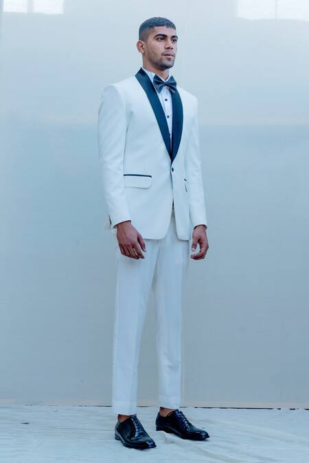 Bohame White Suiting Tuxedo And Pant Set Online at Aza Fashions Bohame_White Suiting Tuxedo And Pant Set_Online_at_Aza_Fashions