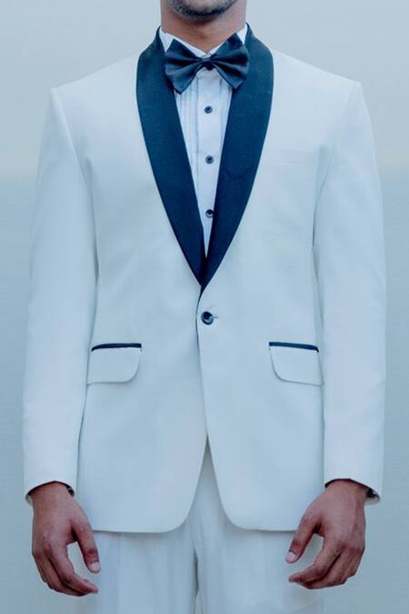 Shop Bohame White Suiting Tuxedo And Pant Set Online at Aza Fashions Shop_Bohame_White Suiting Tuxedo And Pant Set_Online_at_Aza_Fashions