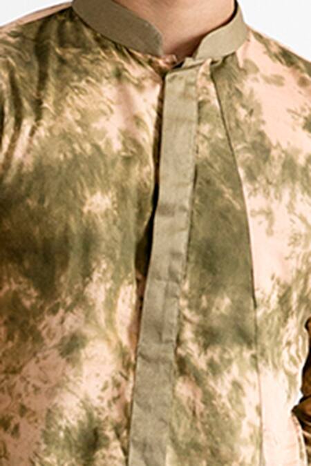 Bohame_Beige Bamboo Blend Tie-dye Panelled Kurta Set_Online_at_Aza_Fashions