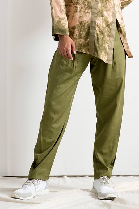 Shop_Bohame_Beige Bamboo Blend Tie-dye Panelled Kurta Set_Online_at_Aza_Fashions