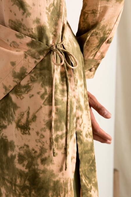 Bohame_Beige Bamboo Blend Tie-dye Panelled Kurta Set_Online_at_Aza_Fashions