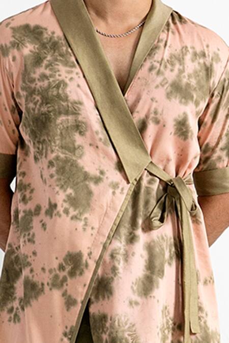 Bohame_Beige Bamboo Blend Tie-dye Kurta Set_Online_at_Aza_Fashions