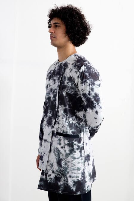 Bohame_Black Bamboo Blend Tie-dye Kurta Set_Online_at_Aza_Fashions