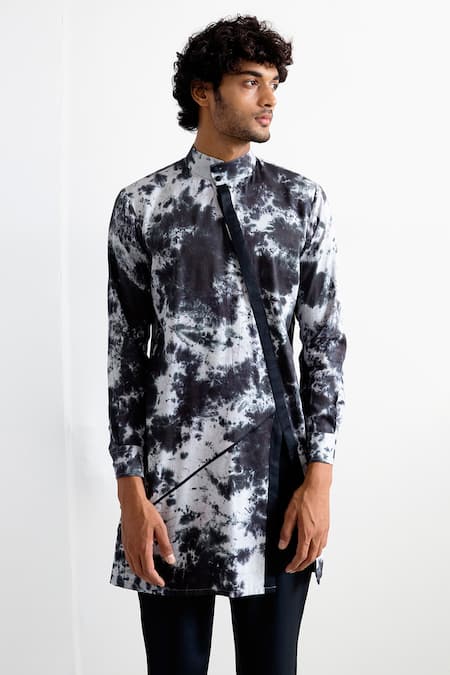 Shop Bohame Black Bamboo Blend Tie-dye Kurta Set at Aza Fashions Shop_Bohame_Black Bamboo Blend Tie-dye Kurta Set_at_Aza_Fashions